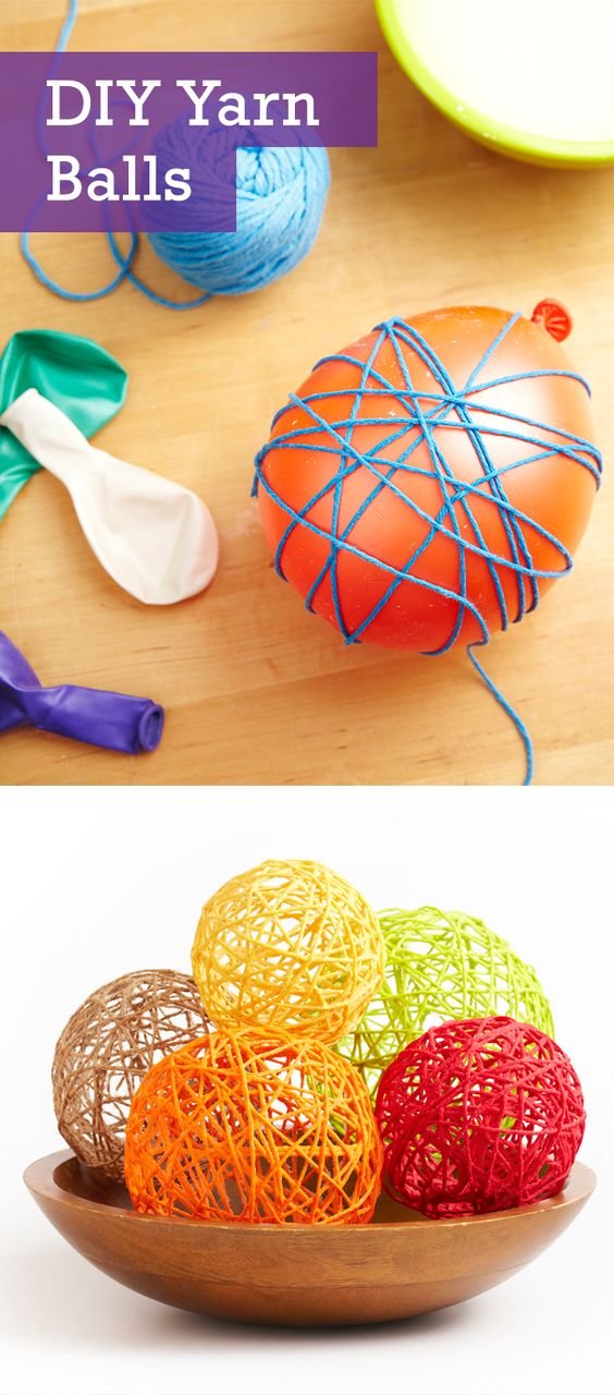 Add a festive touch to your home décor by crafting a few of these adorable DIY yarn balls. It's a fun yarn craft that everyone (even kids) can get involved with and is perfect for using up old or leftover yarn.: 